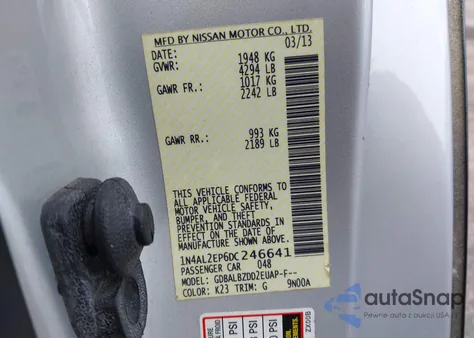 2013 Nissan Altima 2.5 S z USA, uszkodzony, nr VIN 1N4AL2EP6DC246641